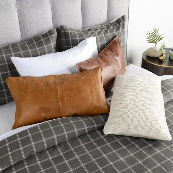 Leather's Lambskin Leather Cushion Cover, Hand Made Leather Cover Housewarming BLACK Rectangle Pillow Cover, Couch Decorative Cushion - Hana Exports