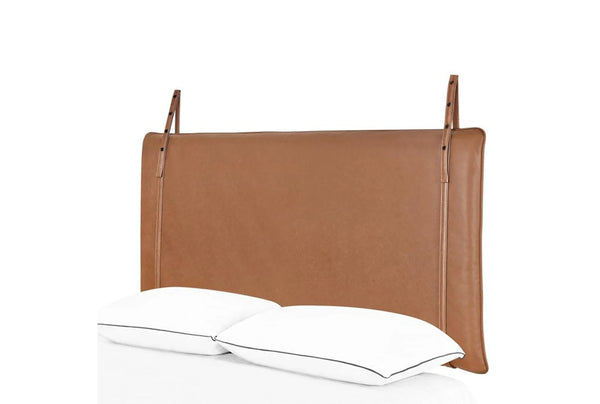 Customized Real Leather Honey Gold Headboard Cushion with Leather Straps -King, Cal King, Queen, Double, Single - Hana Exports
