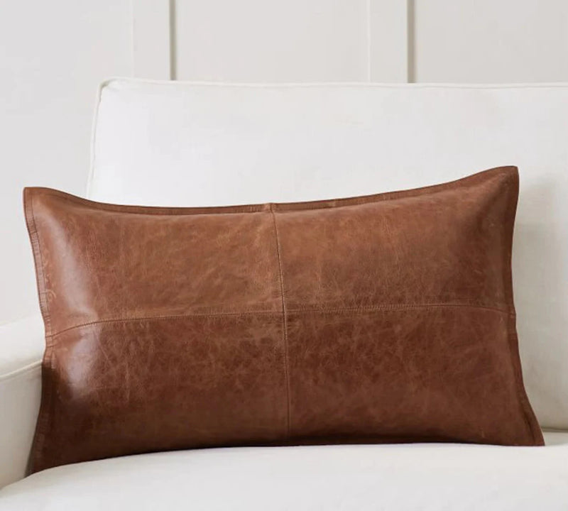 Leather Throw Pillow-Home Decor-Rustic Farmhouse-Decorative Pillows-Fine Leather Cushion-Brown-Accent Pillow-Lambskin Leather - Hana Exports