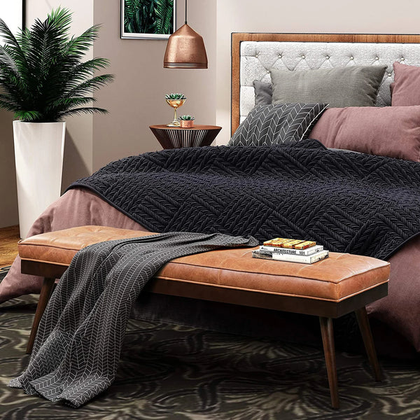 Wooden Bench with Full Grain Leather Upholstered Cushion - Hana Exports