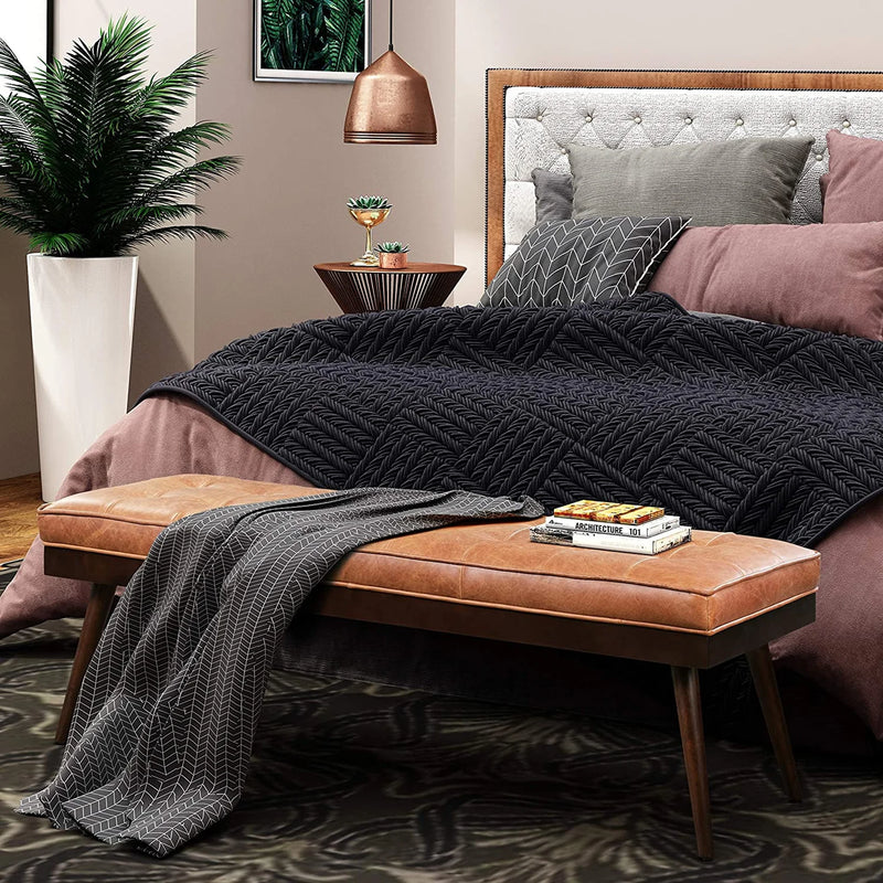 Wooden Bench with Full Grain Leather Upholstered Cushion - Hana Exports