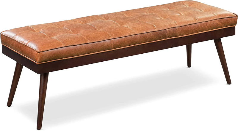 Wooden Bench with Full Grain Leather Upholstered Cushion - Hana Exports