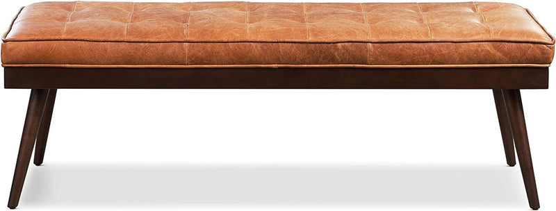 Wooden Bench with Full Grain Leather Upholstered Cushion - Hana Exports