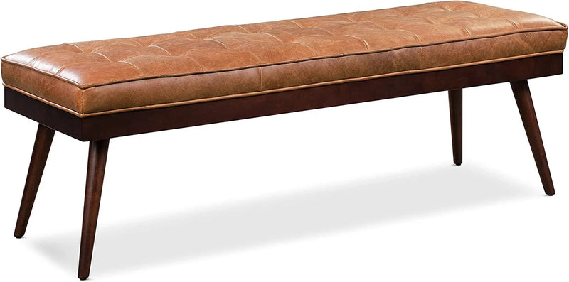 Wooden Bench with Full Grain Leather Upholstered Cushion - Hana Exports