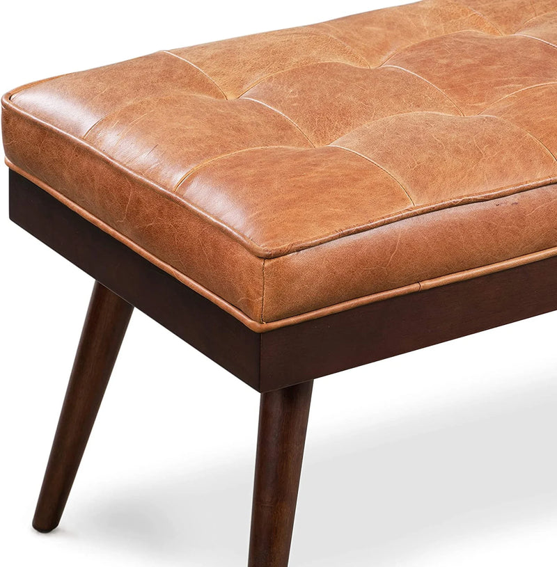 Wooden Bench with Full Grain Leather Upholstered Cushion - Hana Exports
