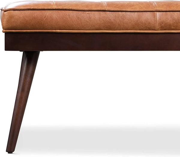 Wooden Bench with Full Grain Leather Upholstered Cushion - Hana Exports
