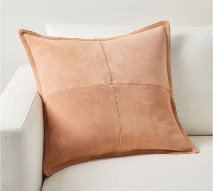 Tan Brown Suede Leather Patchwork Cushion Cover
