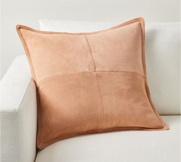 Suede Leather Cushion Cover | Soft Suede PATCHWORK Decorative Pillow Cover | Luxury Gift For Thanksgiving Case - TAN Brown - Hana Exports
