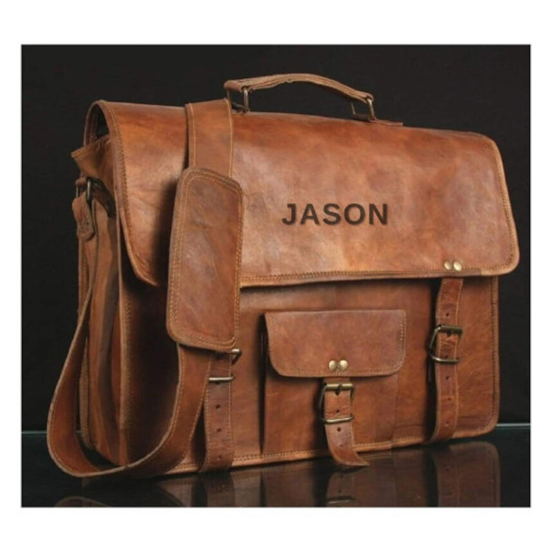 Men's Personalized Leather Laptop Messenger Briefcase - Hana Exports