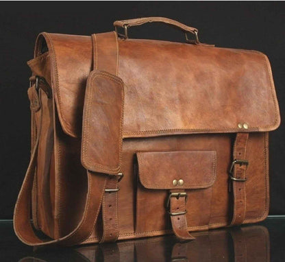 Men’s Personalized Leather Laptop Messenger Briefcase