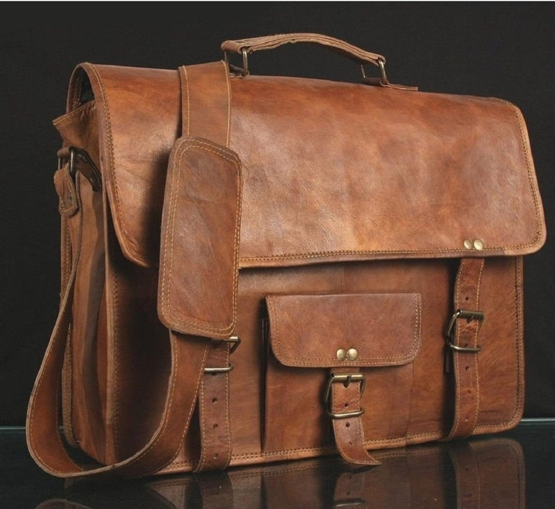 Men's Personalized Leather Laptop Messenger Briefcase - Hana Exports