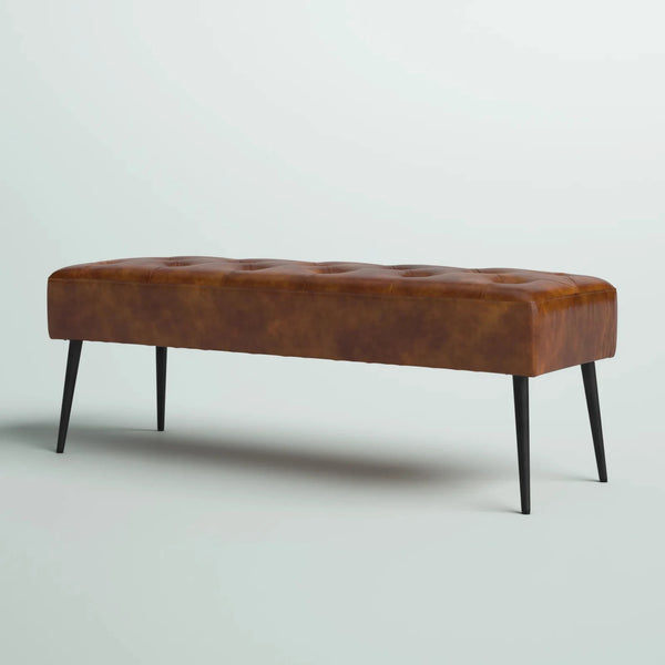 Bench with Full Grain Leather Upholstered Cushion - Hana Exports