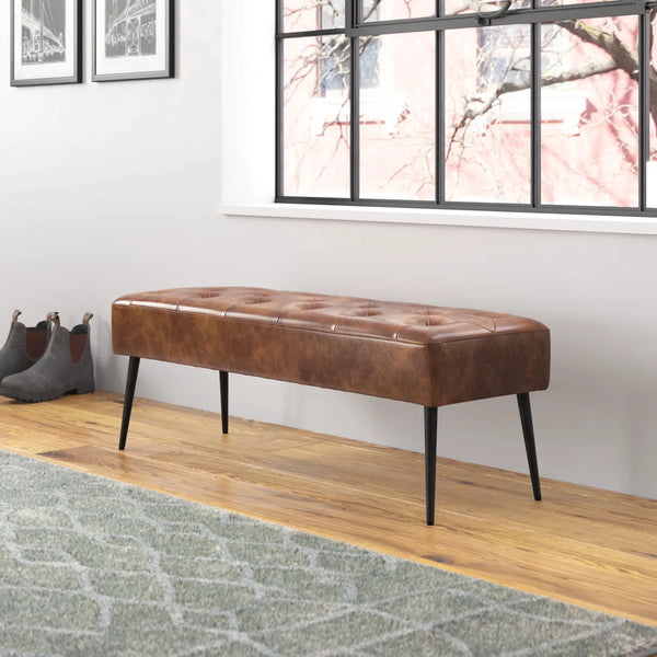 Bench with Full Grain Leather Upholstered Cushion - Hana Exports