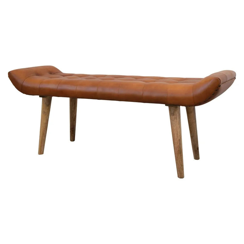Bench with Full Grain Leather Upholstered Cushion - Hana Exports
