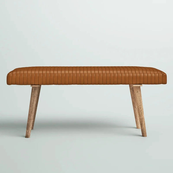 Bench with Full Grain Leather Upholstered Cushion - Hana Exports