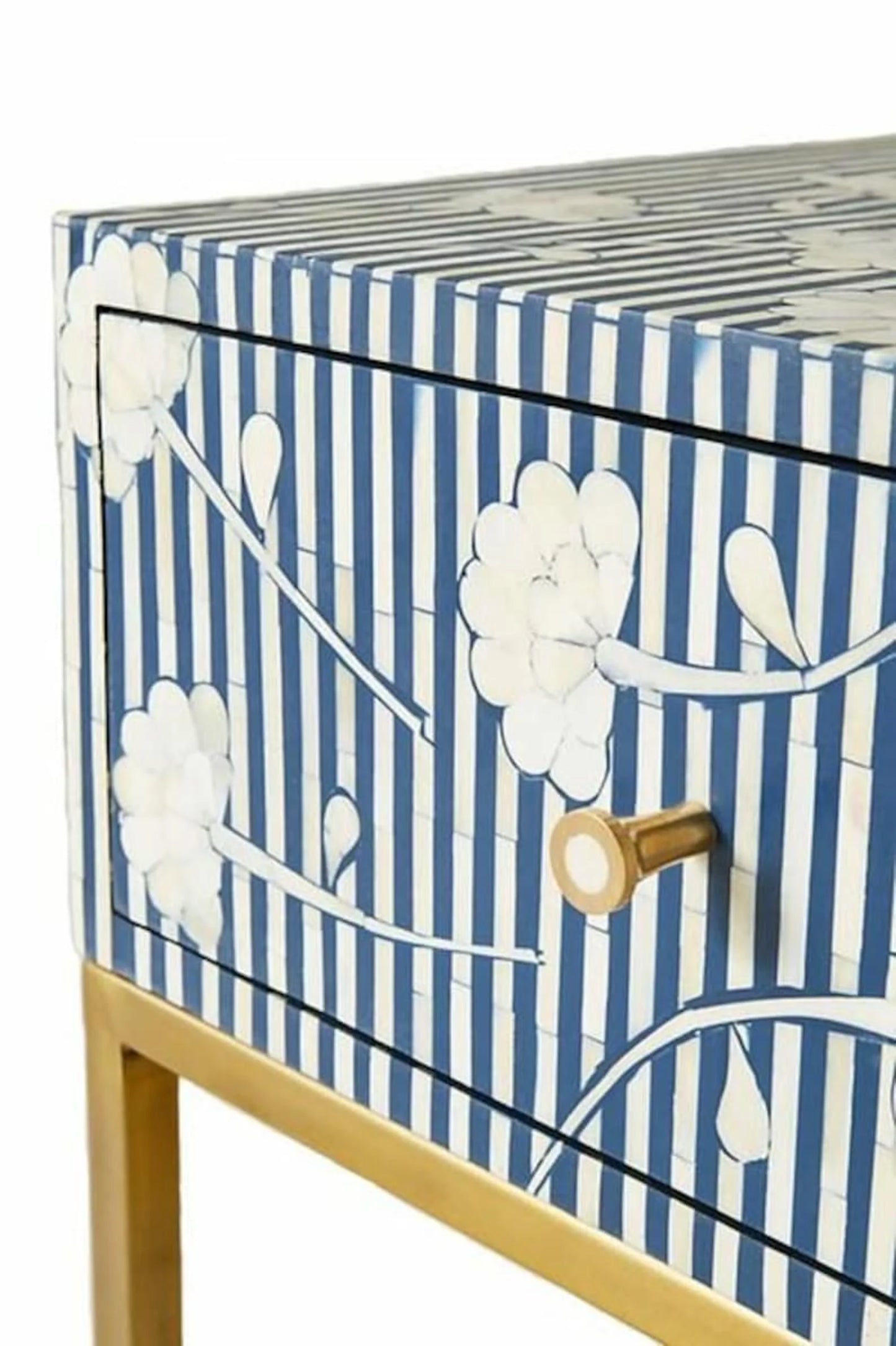 Handmade Bone Inlay Nightstand Side Table – Elegant Accent Furniture for Bedroom or Living Room