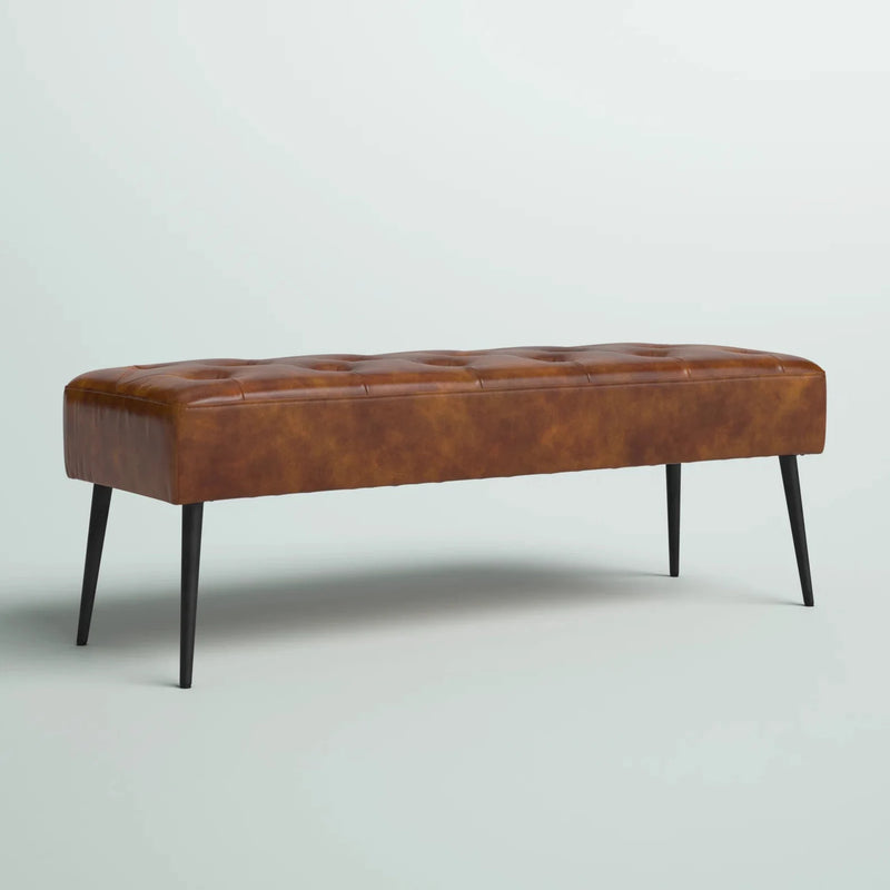 Bench with Full Grain Leather Upholstered Cushion - Hana Exports