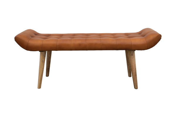 Bench with Full Grain Leather Upholstered Cushion - Hana Exports