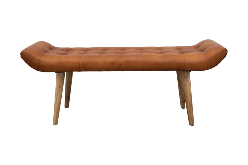 Bench with Full Grain Leather Upholstered Cushion - Hana Exports