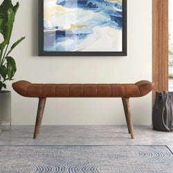 Bench with Full Grain Leather Upholstered Cushion - Hana Exports