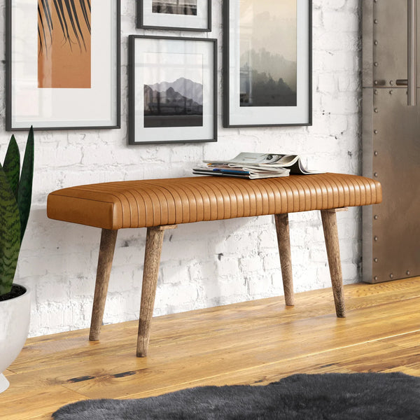 Bench with Full Grain Leather Upholstered Cushion - Hana Exports