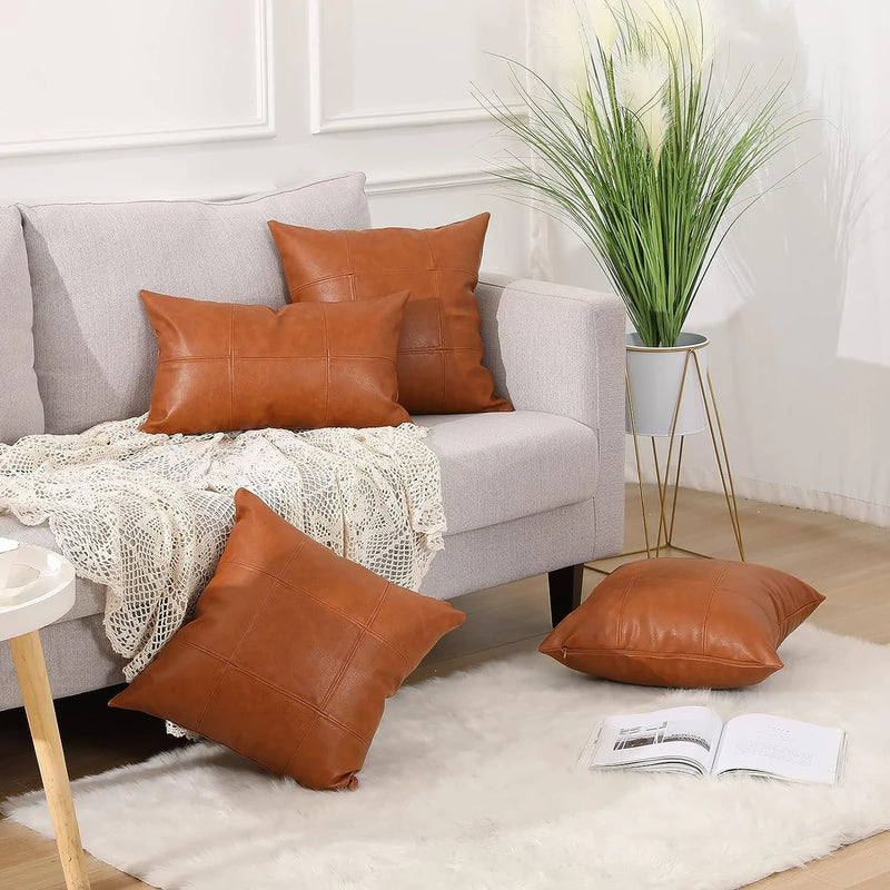 Leather Throw Pillow-Home Decor-Rustic Farmhouse-Decorative Pillows-Fine Leather Cushion-Brown-Accent Pillow-Lambskin Leather - Hana Exports