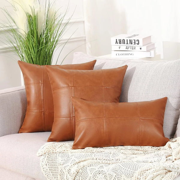 Leather Throw Pillow-Home Decor-Rustic Farmhouse-Decorative Pillows-Fine Leather Cushion-Brown-Accent Pillow-Lambskin Leather - Hana Exports