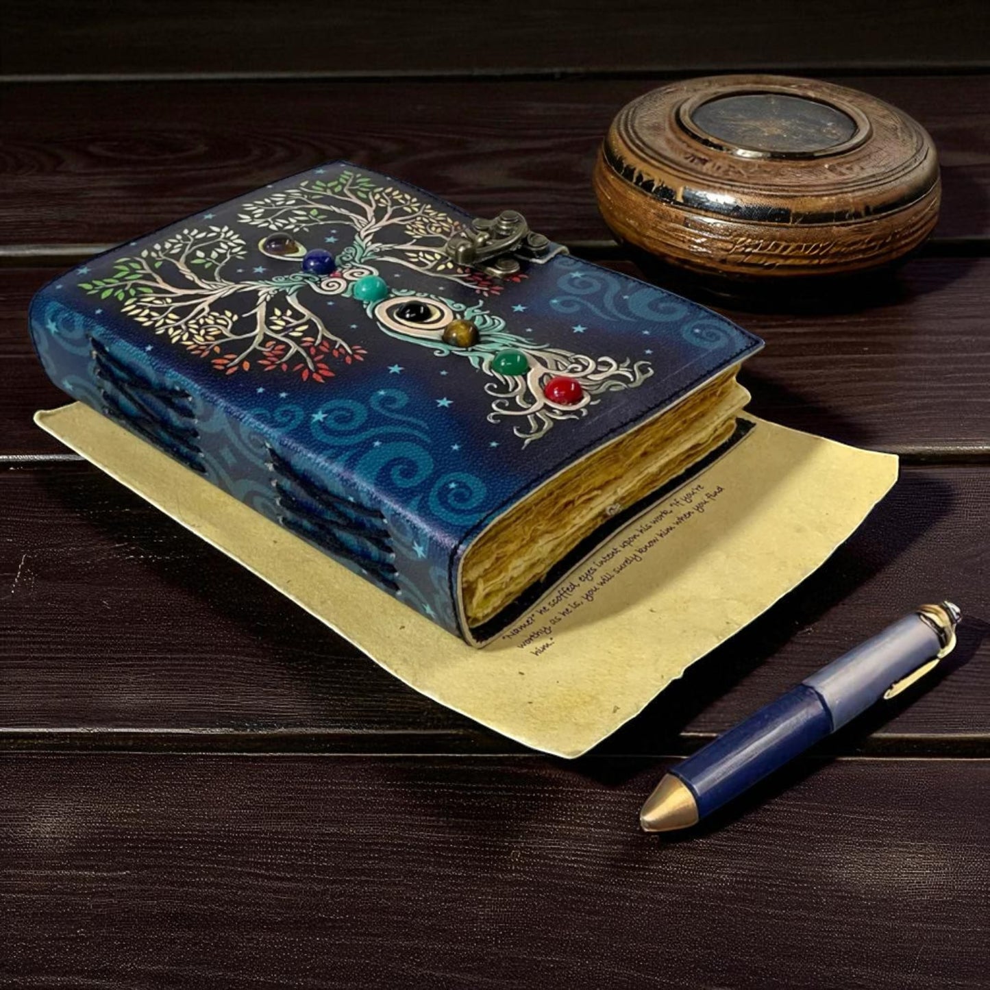 Mother of Earth Leather Grimoire Journal – Handmade Spell Book with Handmade Pages
