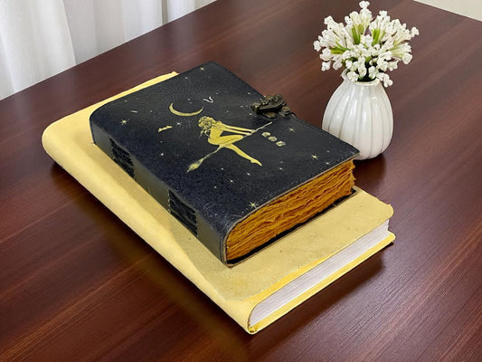 Witch Leather Journal – Handmade Vintage Spellbook with Deckle Edge Paper | HANA EXPORTS