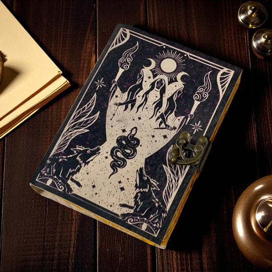 Skull Lover Grimoire Leather Journal – The Lovers Tarot Book of Spells with Antique Deckle Paper