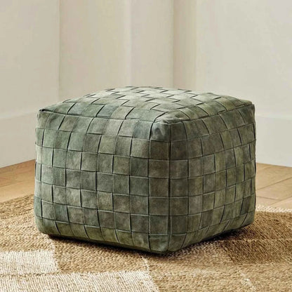 Handcrafted Suede & Leather Pouf – Stylish Ottoman Pouf