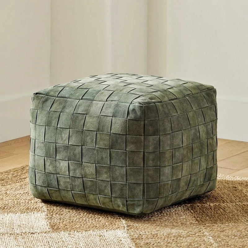Suede Pouf/Leather Pouf /pouf handcrafted/Ottoman pouf - Hana Exports