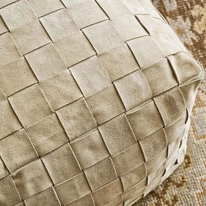 Handcrafted Suede & Leather Pouf – Stylish Ottoman Pouf