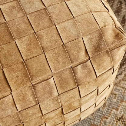 Handcrafted Suede & Leather Pouf – Stylish Ottoman Pouf