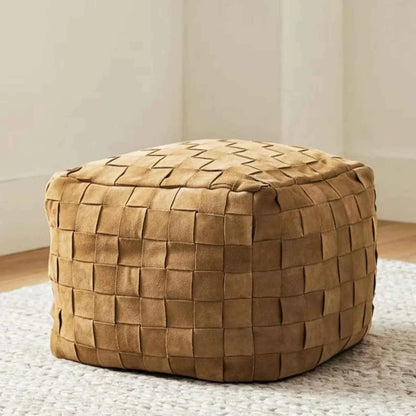 Handcrafted Suede & Leather Pouf – Stylish Ottoman Pouf