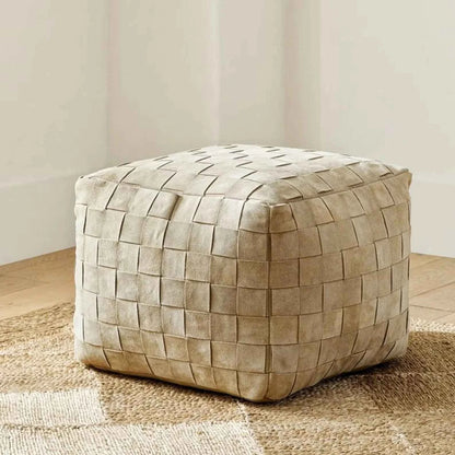 Handcrafted Suede & Leather Pouf – Stylish Ottoman Pouf