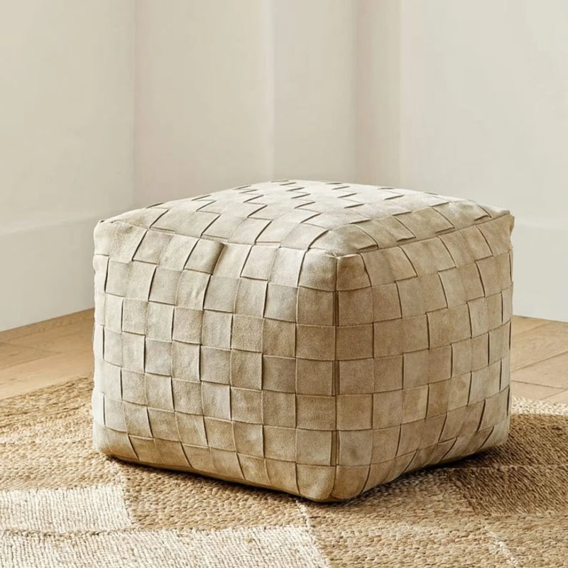 Suede Pouf/Leather Pouf /pouf handcrafted/Ottoman pouf - Hana Exports