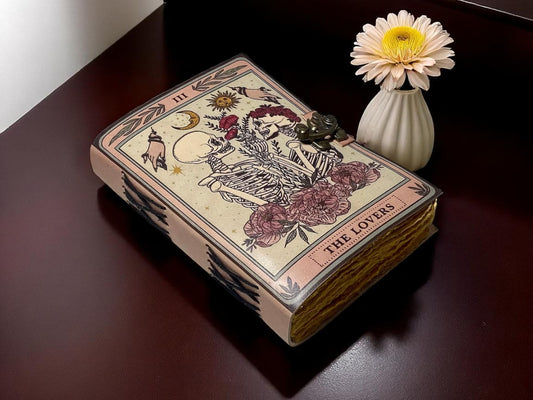 The Lovers Book of Shadows – Handmade Leather Grimoire Journal with Vintage Deckle Edge Paper