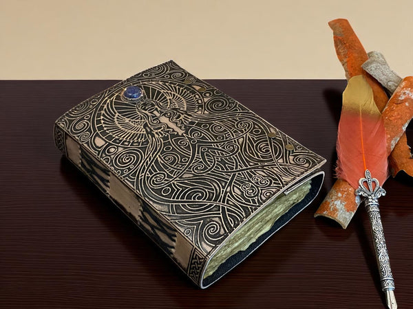 Blank Spell Book of Shadows – Handmade Leather Journal with Lock | Wiccan Grimoire Notebook
