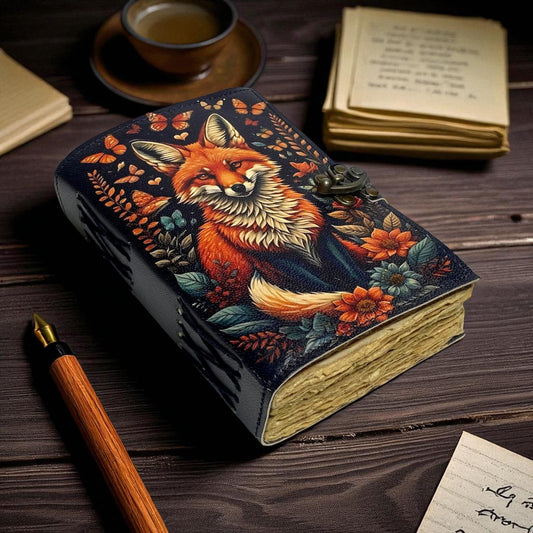 Vintage Lovers Grimoire Leather Journal – Handmade Book of Shadows with Deckle Paper & Lock