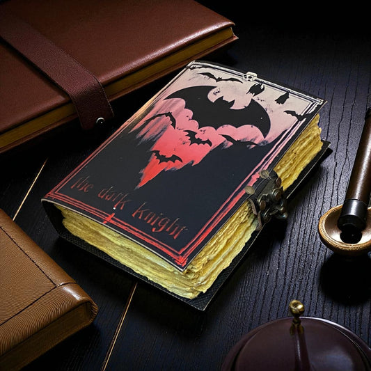 Sun & Moon Leather Journal – Handmade Book of Shadows with Deckle Paper & Brass Lock