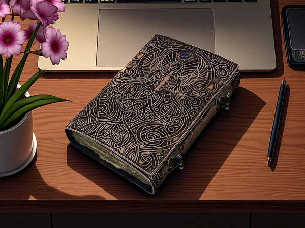 Blank Spell Book of Shadows – Handmade Leather Journal with Lock | Wiccan Grimoire Notebook