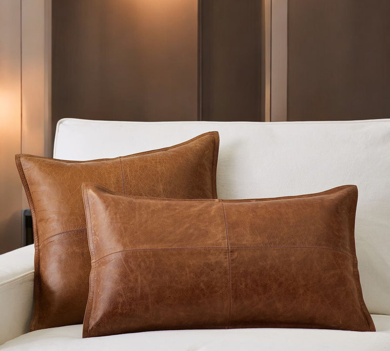 Custom Genuine Lambskin Leather Pillow Cover - Sofa Cushion Case - Decorative Throw Covers for Living Room & Bedroom - Hana Exports