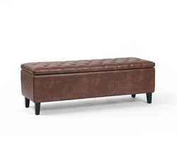 Tufted Leather Storage Bench - Hana Exports