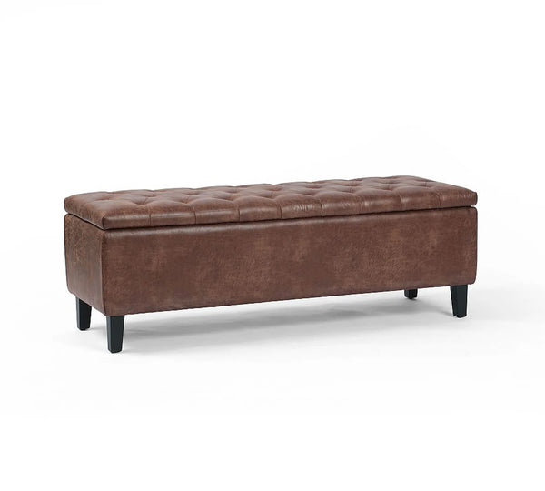 Tufted Leather Storage Bench - Hana Exports