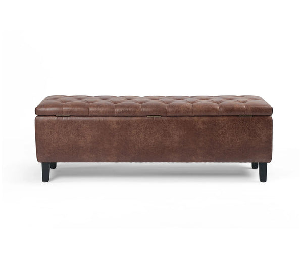 Tufted Leather Storage Bench - Hana Exports