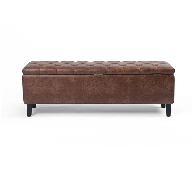Tufted Leather Storage Bench - Hana Exports