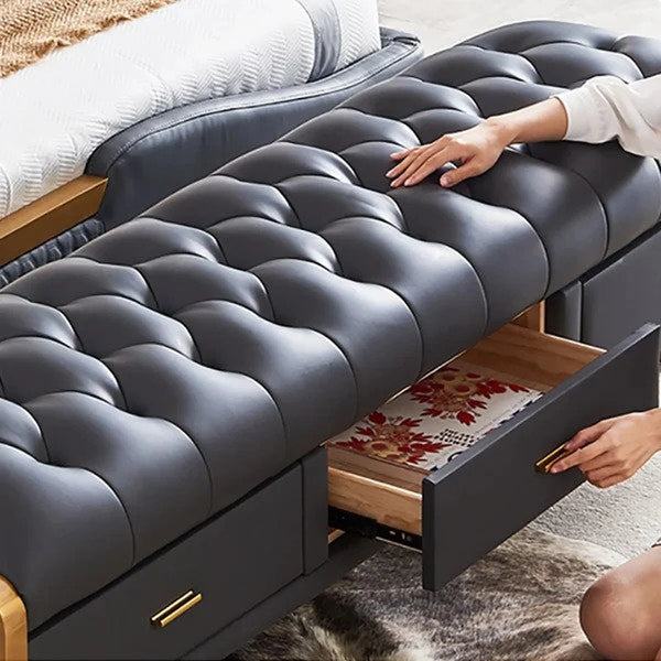 Bench with Full Grain Leather Upholstered Cushion - Hana Exports