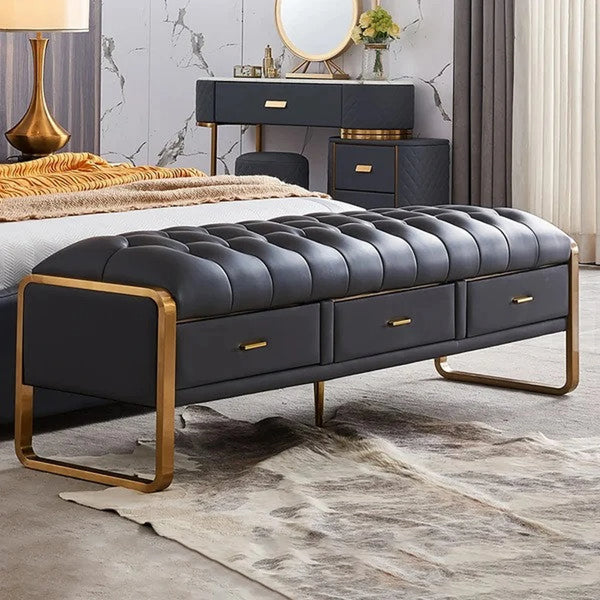 Bench with Full Grain Leather Upholstered Cushion - Hana Exports