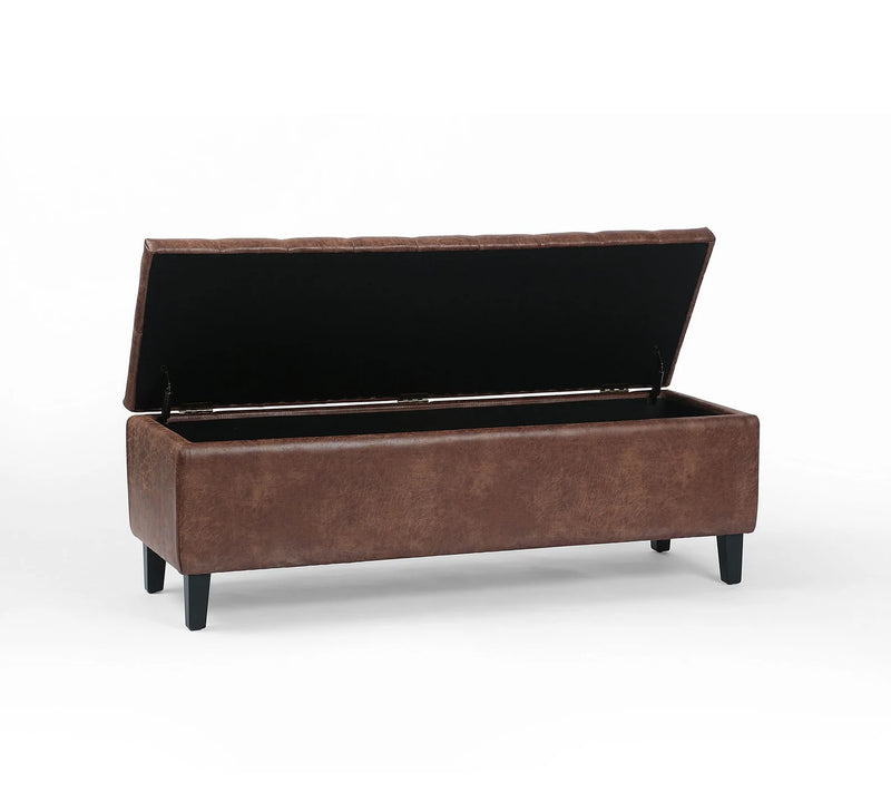 Tufted Leather Storage Bench - Hana Exports